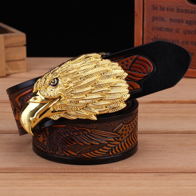 Golden Soaring Eagle Buckle Leather Belt