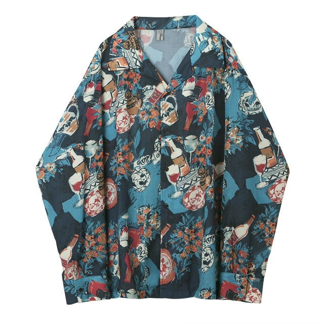 Art Painting Printing in Blue Casual Style Men Shirt - FanFreakz