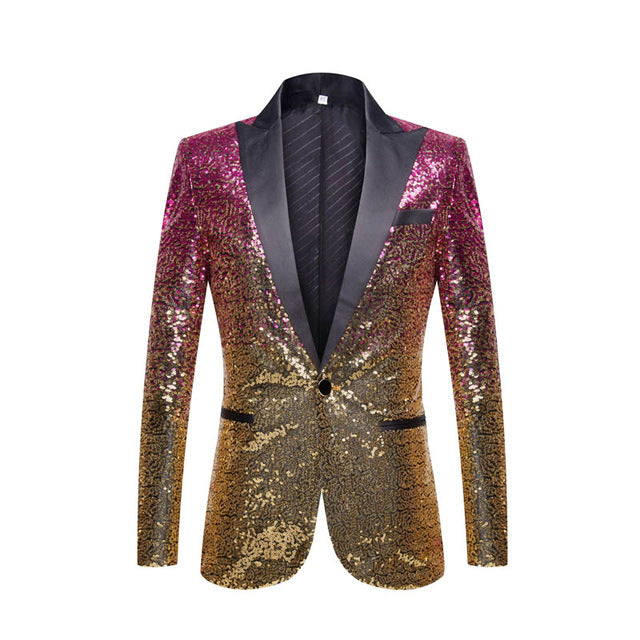 Stylish Gradient Sequins Single Button Party Style Men Blazer