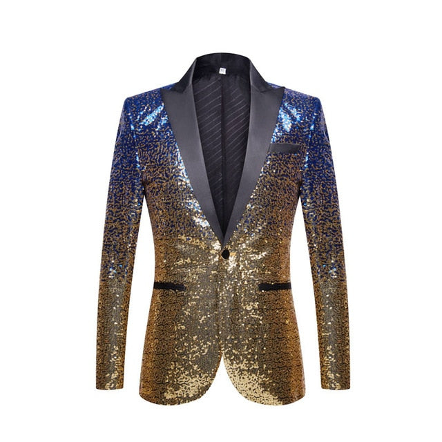 Stylish Gradient Sequins Single Button Party Style Men Blazer