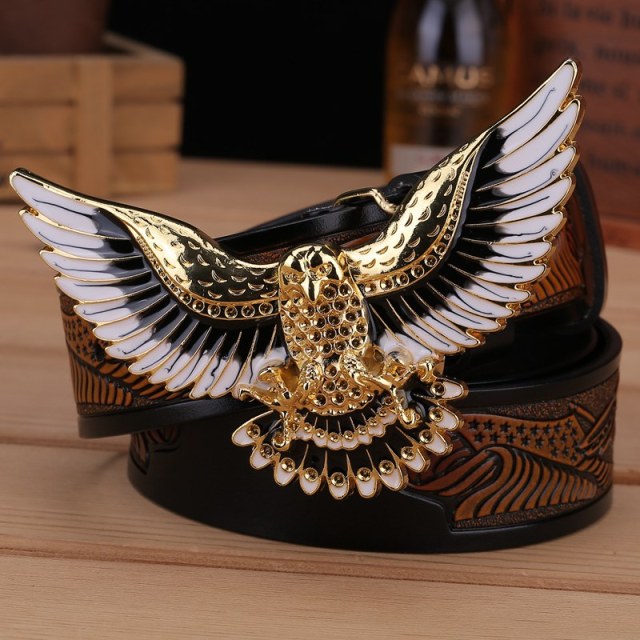 Golden Soaring Eagle Buckle Leather Belt