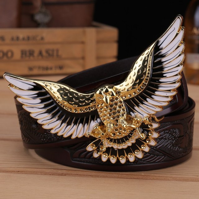 Golden Soaring Eagle Buckle Leather Belt