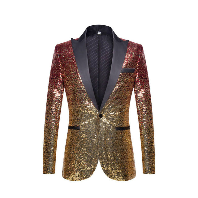 Stylish Gradient Sequins Single Button Party Style Men Blazer
