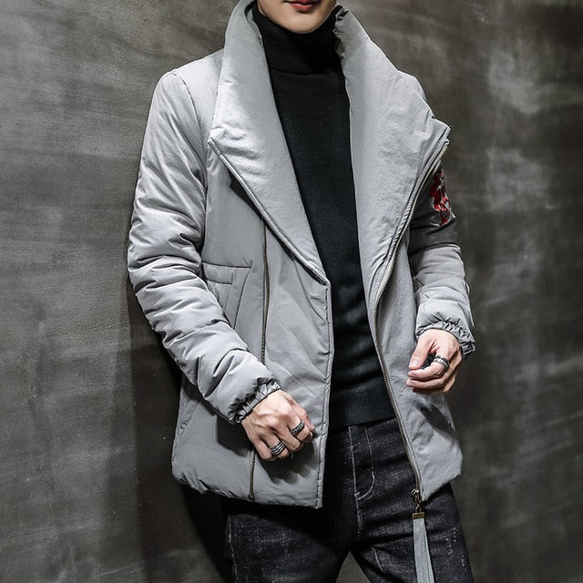 Solid Color with Chinese Style Embroidery Men Padded Jacket