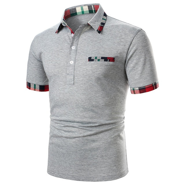 Solid Plaid Border Style Polo Shirt