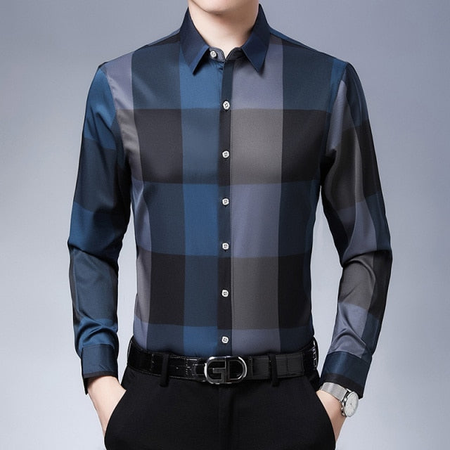 Simple Checkered Pattern Long Sleeve Shirt