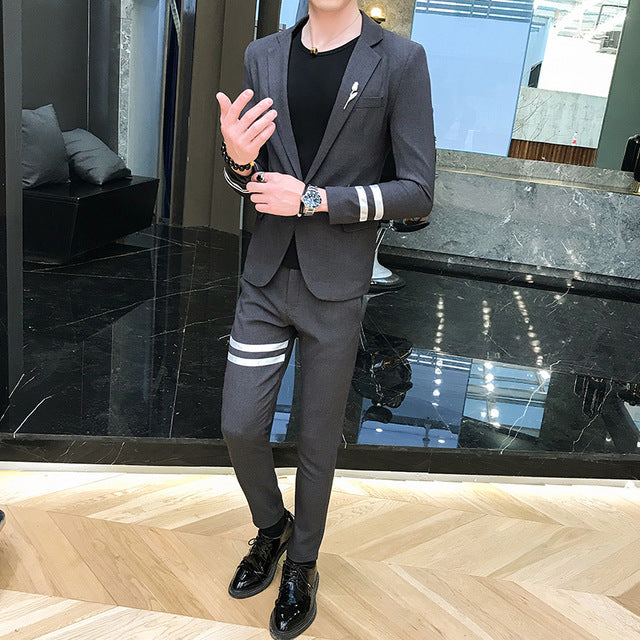 Double Stripes Detail Blazer and Pant Men Suit