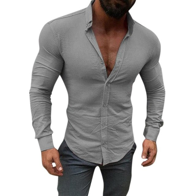 Solid Color Long Sleeve Slim Fit Basic Style Men Shirts