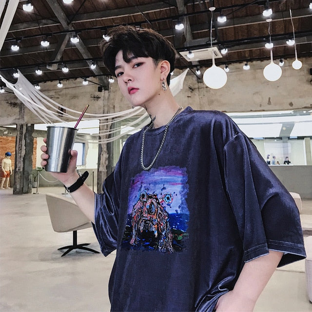 Streetwear Casual Printed Harajuku Loose Style Men T-Shirt