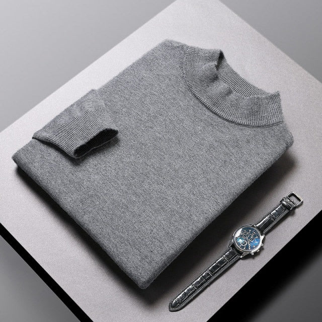 Solid Knitted Pullover Mock Neck Sweater