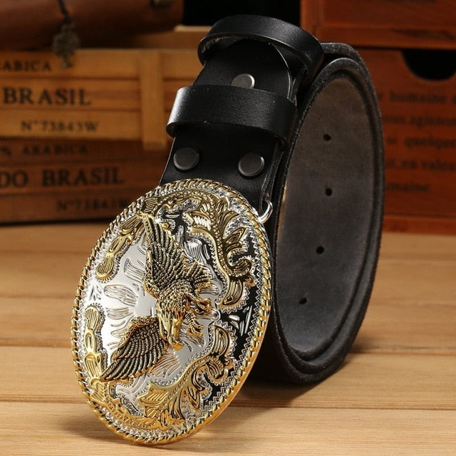 Gold Animal Big Oval Buckle Design Men Belt