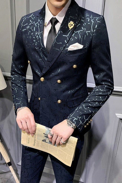 Highlight Abstract Slim Fit Tuxedo Style Men Suit