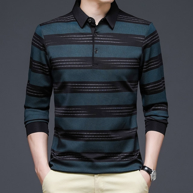 Tri-lines Horizontal Stripes Printed Polo Shirt