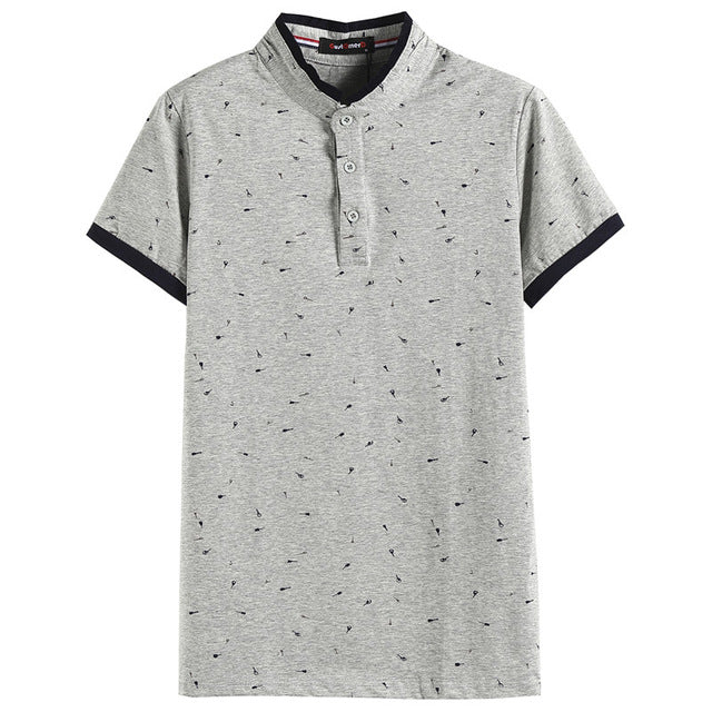 Dot Guitar Printed Stand Collar Short Sleeve Style Men Polo Shirt