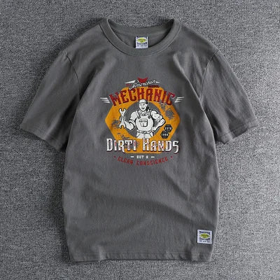 Short-Sleeved Mechanic Printed T-Shirt