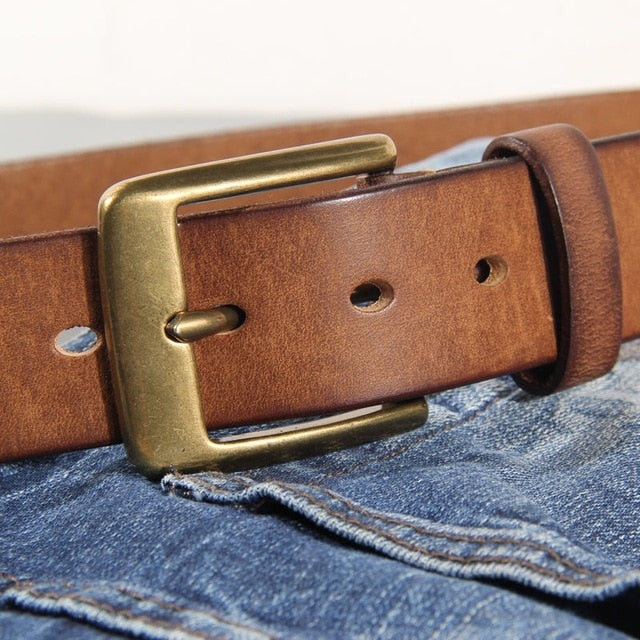 Vintage Solid Copper Buckle Leather Belt