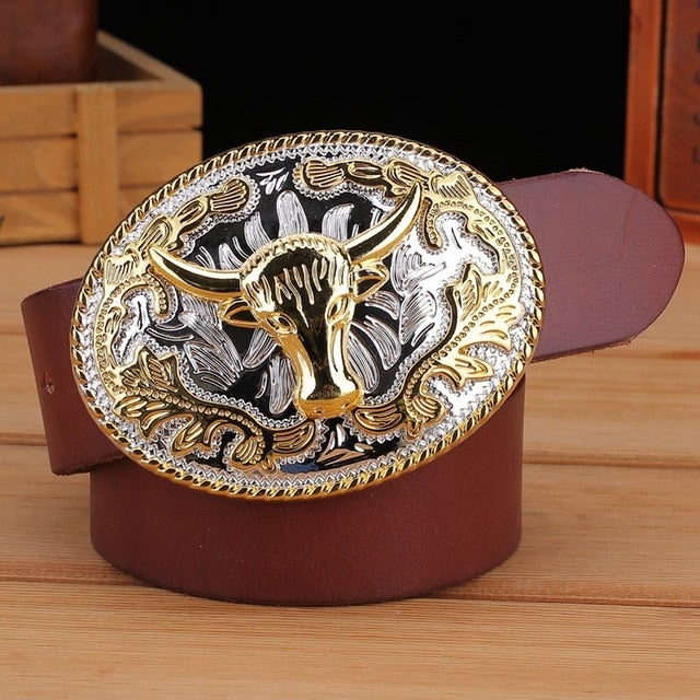 Gold Animal Big Oval Buckle Design Men Belt
