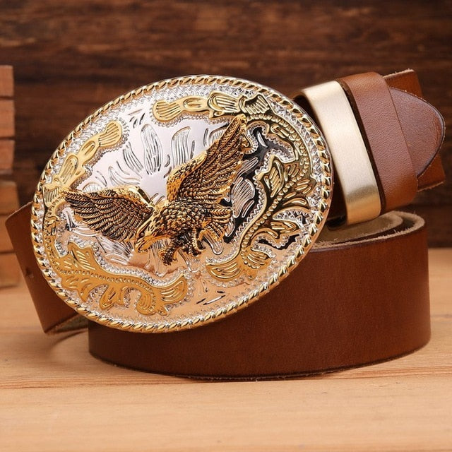 Buffalo and Hawk Buckle Leather Belt