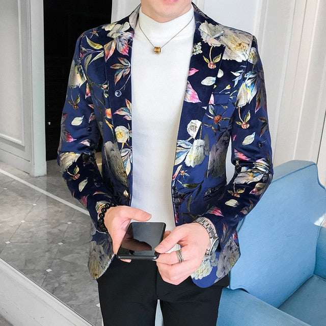 Flower Bloom New Pattern Slim Fit Style Men Blazer