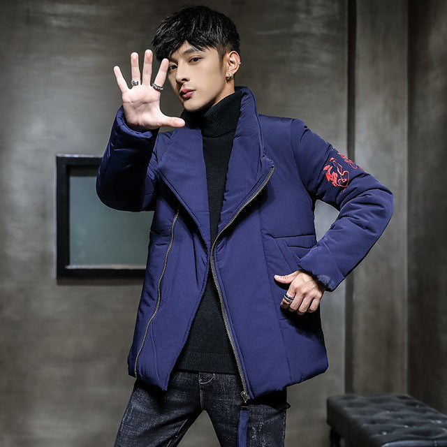 Solid Color with Chinese Style Embroidery Men Padded Jacket