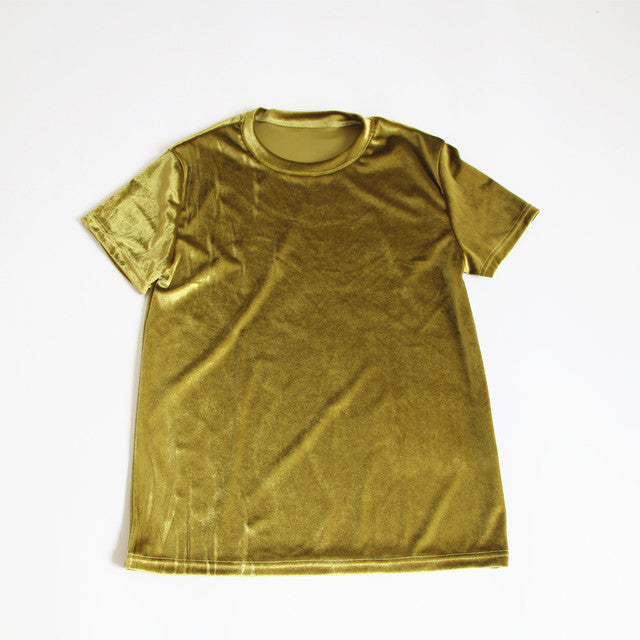 Solid Velvet Round Neck T-Shirt