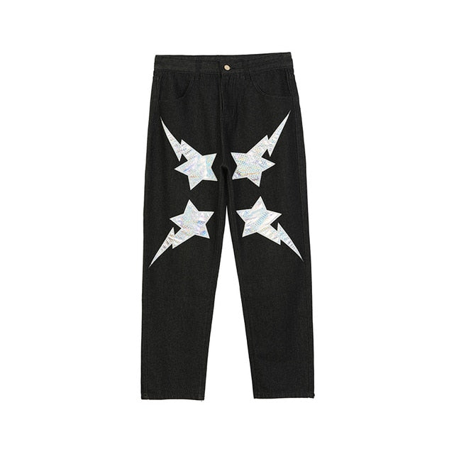 High Street Stars Letter Embroidery Denim Pants