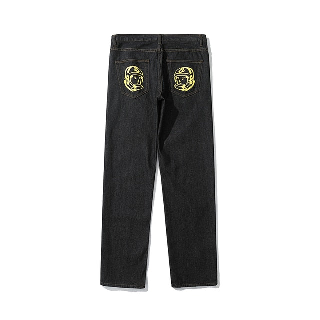 Printed Decoration On Back Straight Loose Jeans