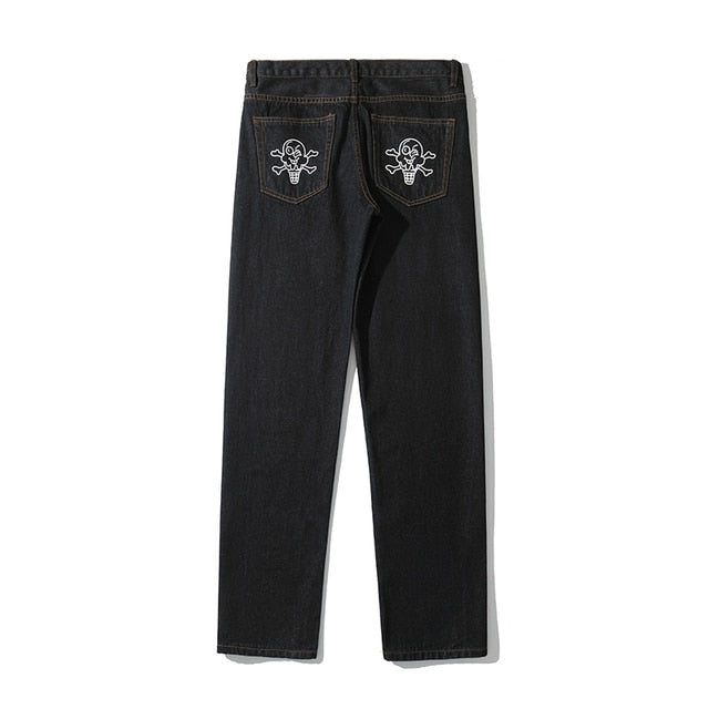 Printed Decoration On Back Straight Loose Jeans