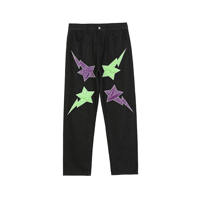 High Street Stars Letter Embroidery Denim Pants