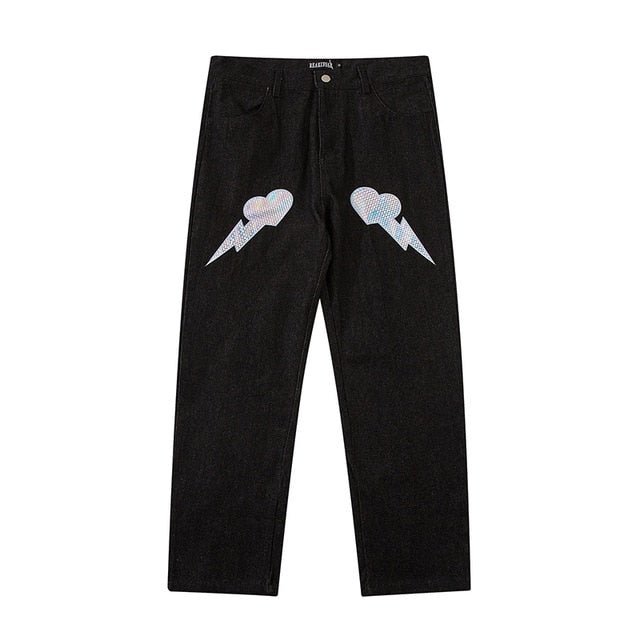 Stars Embroidery Style Loose Jeans