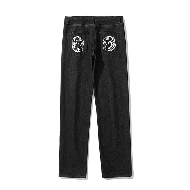 Printed Decoration On Back Straight Loose Jeans