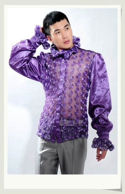 Sexy See Through Twirl Pattern Costume Design Men Shirt