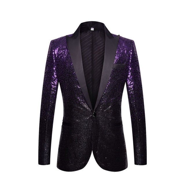 Stylish Gradient Sequins Single Button Party Style Men Blazer