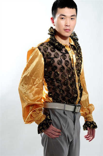 Sexy See Through Twirl Pattern Costume Design Men Shirt