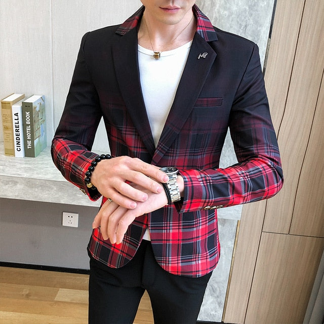 Business Clothing British Style Plaid Blazer for Men
