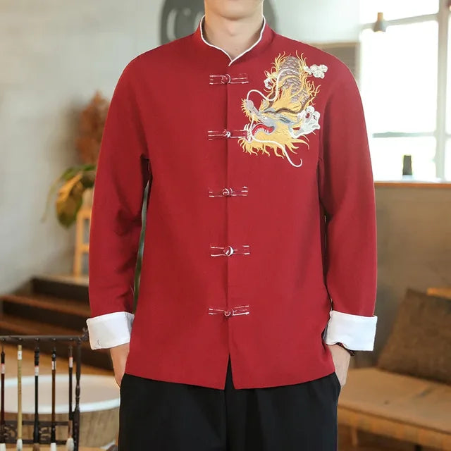 Embroidery Long Sleeve Chinese Style Shirt