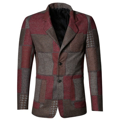 Classic Plaid Patchwork Men Slim Fit Blazer