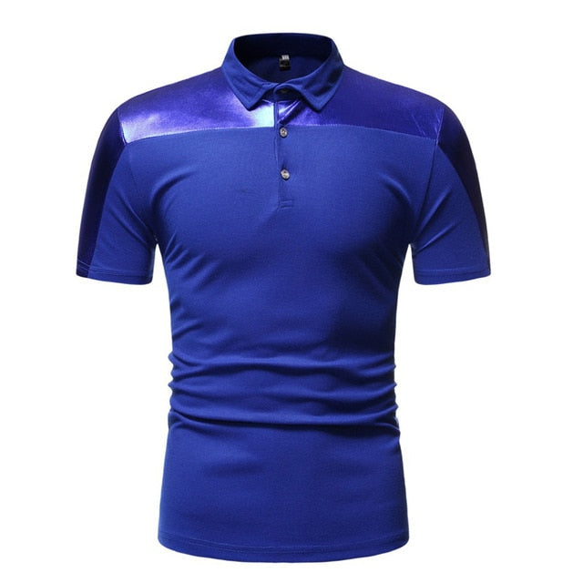 Gold Bronzing Patchwork Slim Fit Short Sleeves Casual Style Men Polo Shirt