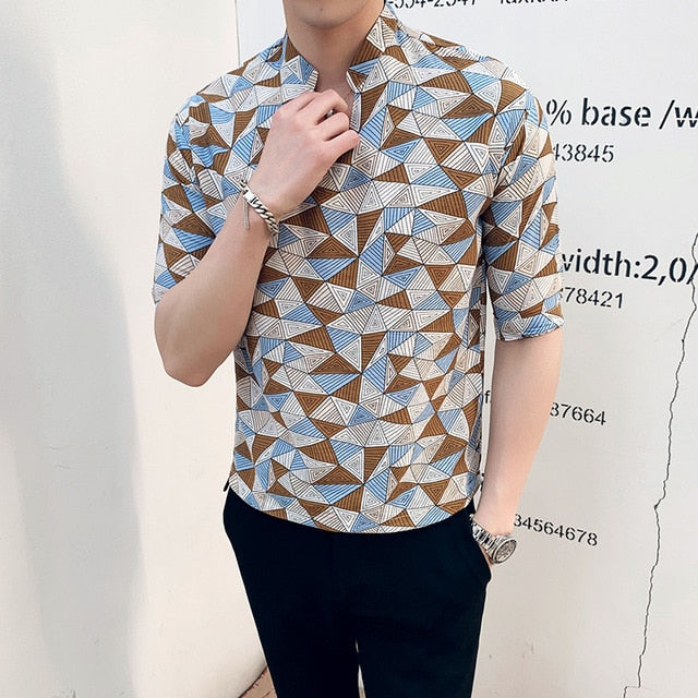 Pyramid Printing Short Sleeve Casual Style Men Shirt