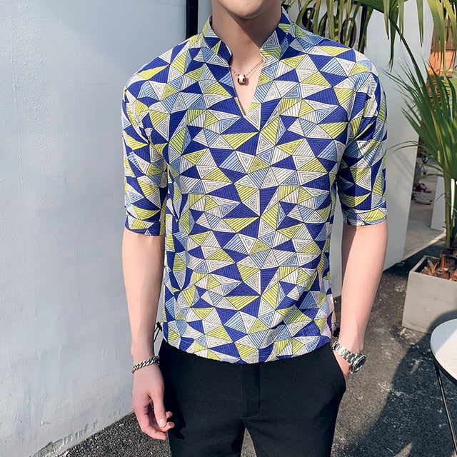 Pyramid Printing Short Sleeve Casual Style Men Shirt