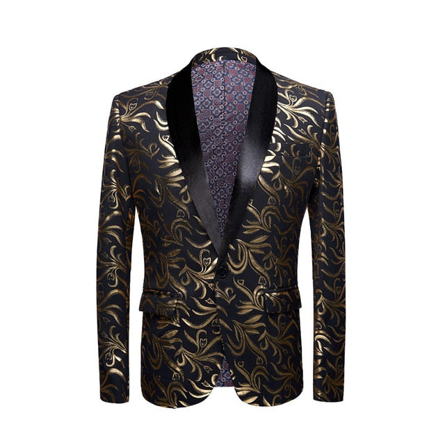 Gold Tide Pattern Men Slim Fit Blazer