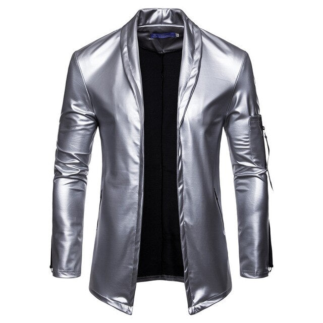 PU Leather Metallic Color Men Slim Fit Blazer