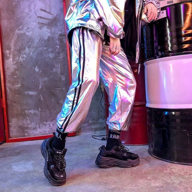 Metallic Silver Hip Hop Stage Style Men Pants