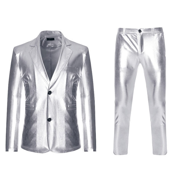 Shiny Gold 2 Pieces Blazer and Pants Suit Set