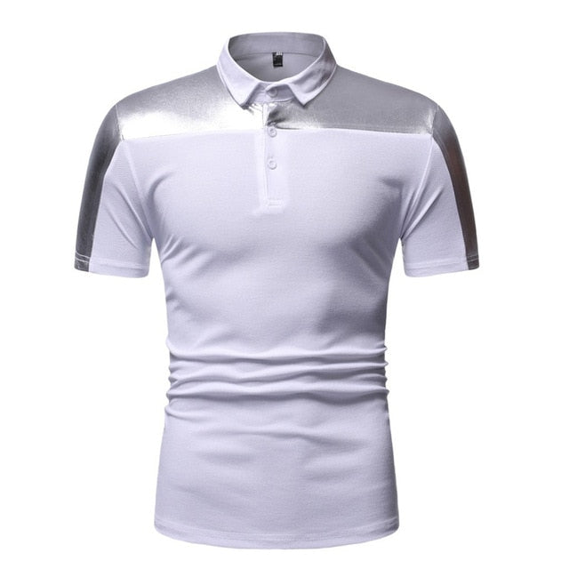 Gold Bronzing Patchwork Slim Fit Short Sleeves Casual Style Men Polo Shirt