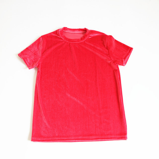 Solid Velvet Round Neck T-Shirt