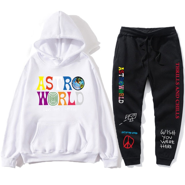 Solid Color Embroidery Decorated Hoodies Tracksuit Set