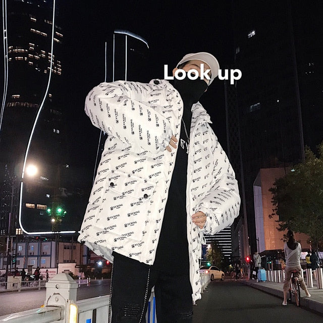 Cotton Padded Outerwear with Letter Printing Men Hooded Jacket - FanFreakz