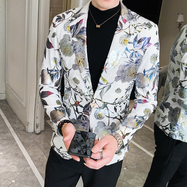 Flower Bloom New Pattern Slim Fit Style Men Blazer