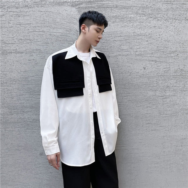 Contrast Color Oversized Long Sleeve Shirt
